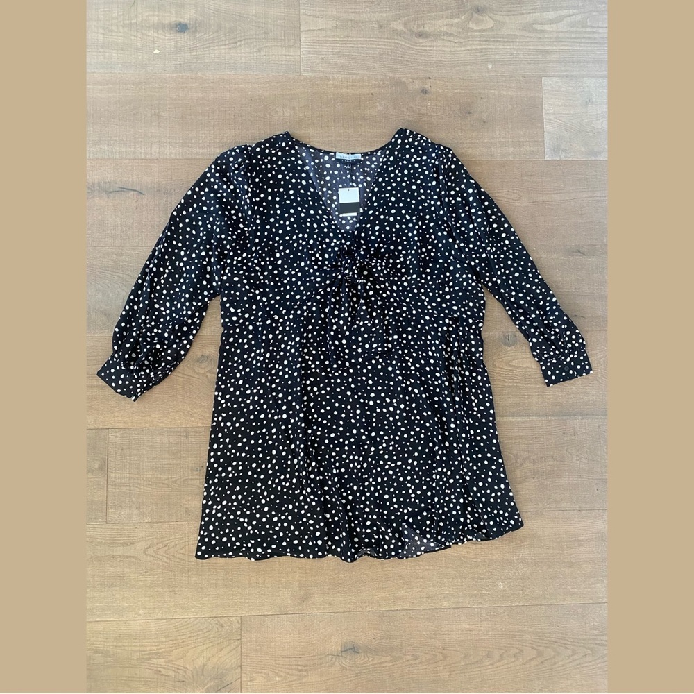 eloquii polka dot front tie new nwt mini long sleeve dress